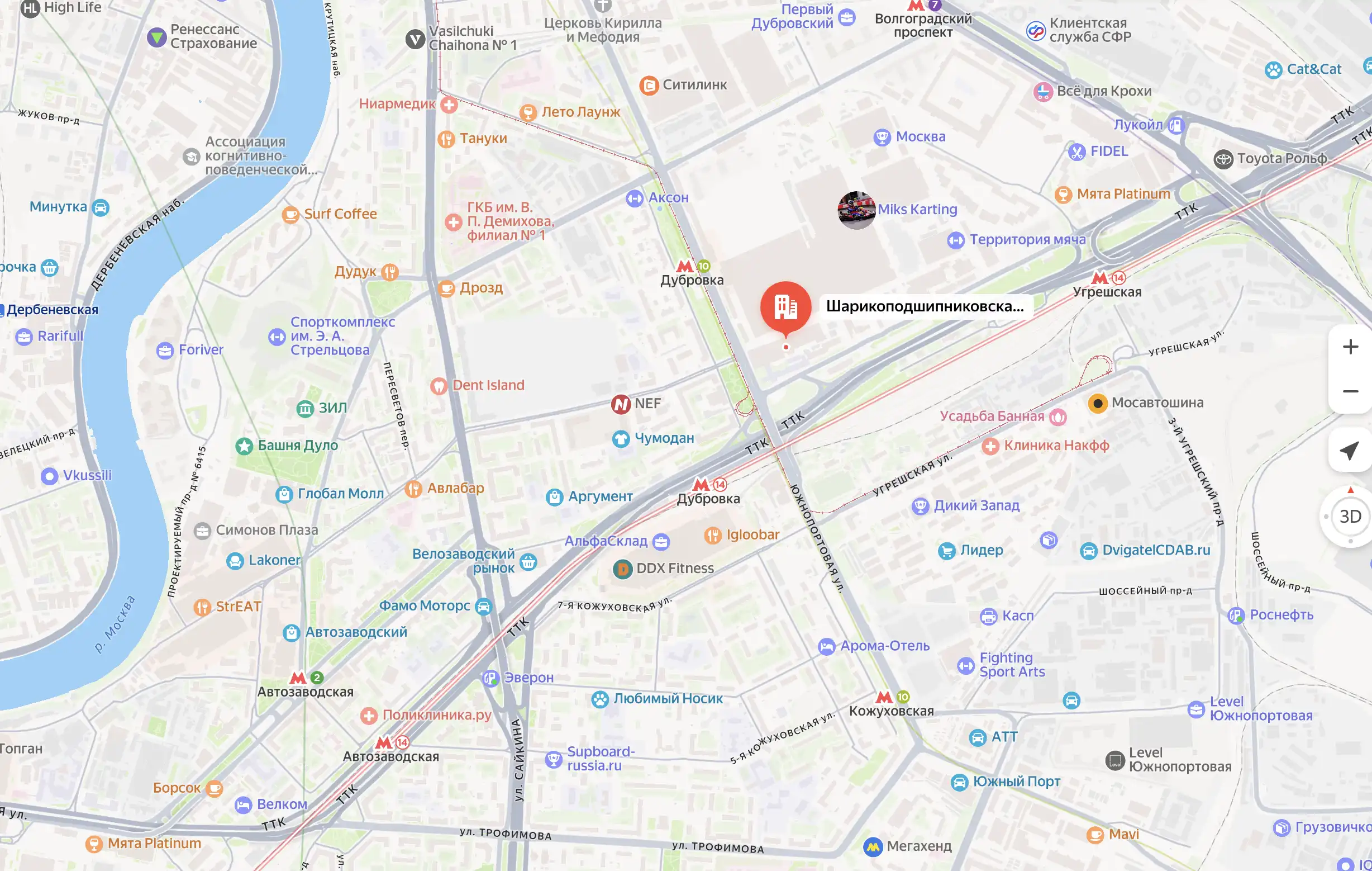 Карта расположения падел-центра на Дубровке